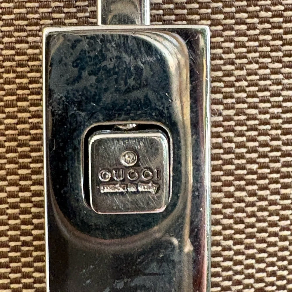 Vintage Gucci Jackie Canvas Tote with leather off white trim silver hard. - Picture 12 of 16